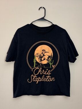 Chris Stapleton Western Bronco Graphic T-Shirt Black Raw Hem Size L